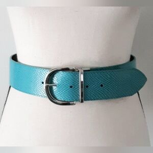 Turquoise Textured Leather Belt with Silver Buckle
